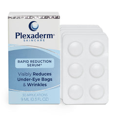 Plexaderm Rapid Reduction Serum bottle ready for easy at-home use with visible smoothing