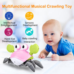 Plnmlls Crawling Crab Toy pink eyes flicker with LED lights during movement.