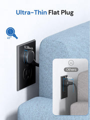 Pluackg flat plug extension cord saves space behind furniture.