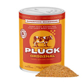 Pluck Original organ meat blend bottle on counter offers quick, flavorful seasoning.