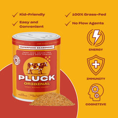 Pluck packaging close-up shows Redmond Sea Salt for clean mineral flavor.