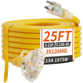 PlugSaf 25 ft outdoor extension cord with three outlets for versatile power access
