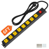 Plug'n 8-outlet power strip with wide spacing for bulky chargers.