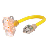 PlugSaf 1ft extension cord with three outlets for compact multitasking power.
