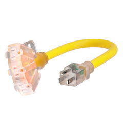 PlugSaf 1ft extension cord with three outlets for compact multitasking power.