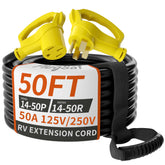 PlugSaf NEMA 14-50P 50ft outdoor cord for RV hookups.