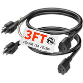 PlugSaf outdoor extension cord 3ft black 16 AWG for reliable outdoor power