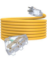 PLUGTUL 25ft outdoor extension cord with three outlets for garage and garden tasks