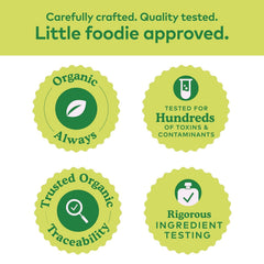 Plum Organics Mighty Builder pouch open to show ready-to-serve portions.