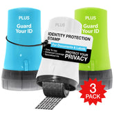 PLUS Guard Your ID roller three-pack in turquoise, green, white protects personal information.