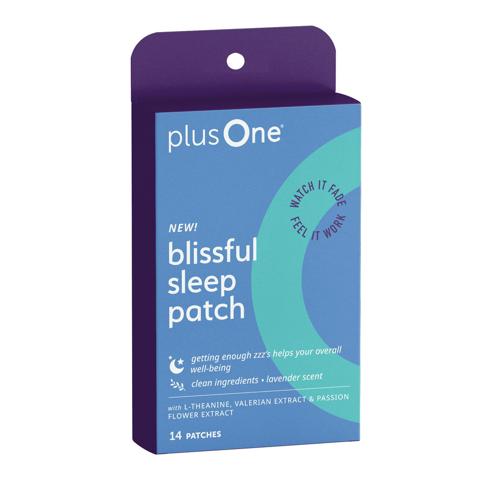 plusOne Blissful Sleep Patches packaging shows easy peel-and-stick convenience