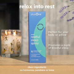 PlusOne Blissful Sleep Spray application showing easy nightly use before bed.