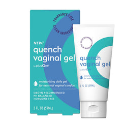 PlusOne long-lasting vaginal moisturizer gel bottle for discreet daily hydration.