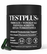 Plus+Ultra TestPlus bottle front indicating energy and stamina support for men