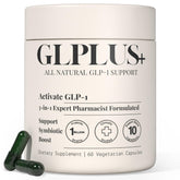 Plus+Ultra GLPLUS+ bottle front showing 60 capsules for daily gut-brain balance.