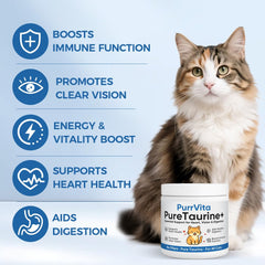 Plynxe PurrVita taurine powder being mixed into wet or dry food.