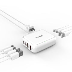 POANES 8-Port USB Charger front view, compact travel-friendly design for on-the-go charging.