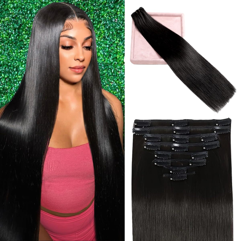 POGINJA clip-in extensions in natural black for instant length and volume.