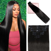 POGINJA clip-in extensions in natural black for instant length and volume.