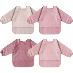 POIKSHARK long sleeve pink bib pack with spill pocket keeps mess contained.