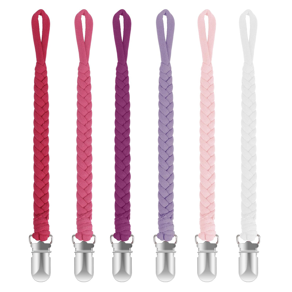 Pokipaw pacifier clip pastel pink braid keeps pacifier within easy reach.