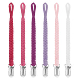 Pokipaw pacifier clip pastel pink braid keeps pacifier within easy reach.