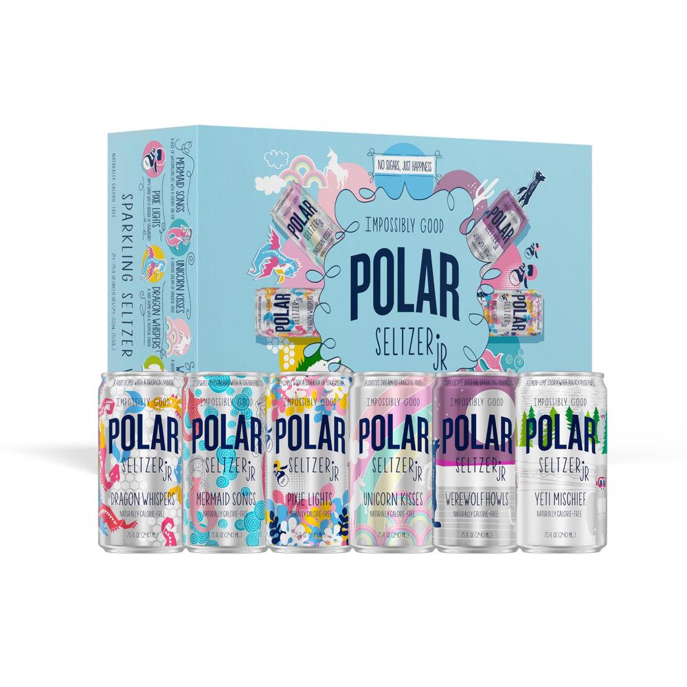 Polar Seltzer Jr Unicorn Kisses mini can—zero sugar and gluten-free refreshment.