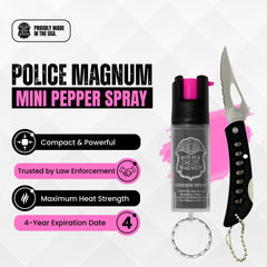 Police Magnum Mini Pepper Spray twist-lock keyring for quick access when needed