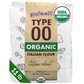 POLSELLI Organic Tipo 00 flour packaging on a kitchen counter, premium Italian ingredient