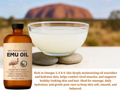 Pomberries Emu Oil in amber glass bottle preserves freshness and quality.