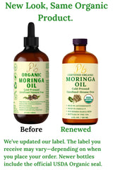 Pomberries Moringa Oil label close-up showing organic certification