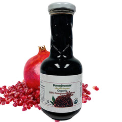 Pomegranaze organic pomegranate molasses bottle shows a versatile glaze for savory dishes.