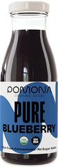Pomona Blueberry Juice 12-pack in recyclable glass bottles for eco-friendly storage.