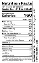 Pomona Pomegranate Juice label closeup highlighting organic and non GMO status