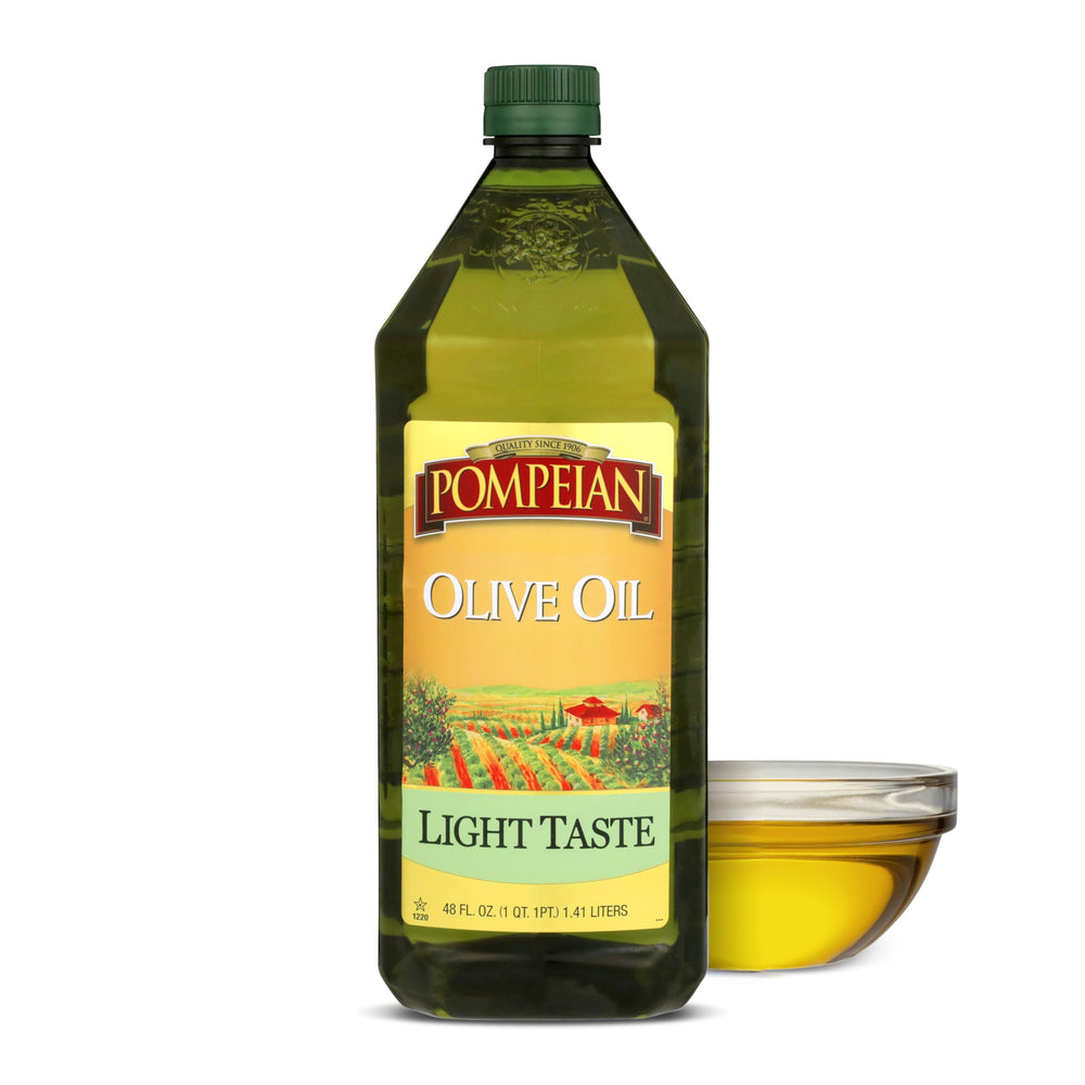 Pompeian Light Taste Olive Oil bottle for sautéing and baking at home