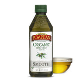 Pompeian Organic Smooth EVOO bottle for versatile sautéing and finishing.