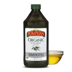 Pompeian Organic Smooth EVOO bottle ideal for everyday sautéing