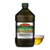 Pompeian Smooth EVOO bottle pour highlights first cold-pressed quality for cooking.