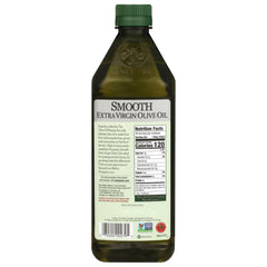 Pompeian Smooth EVOO glass bottle hero emphasizing rich, delicate flavor.