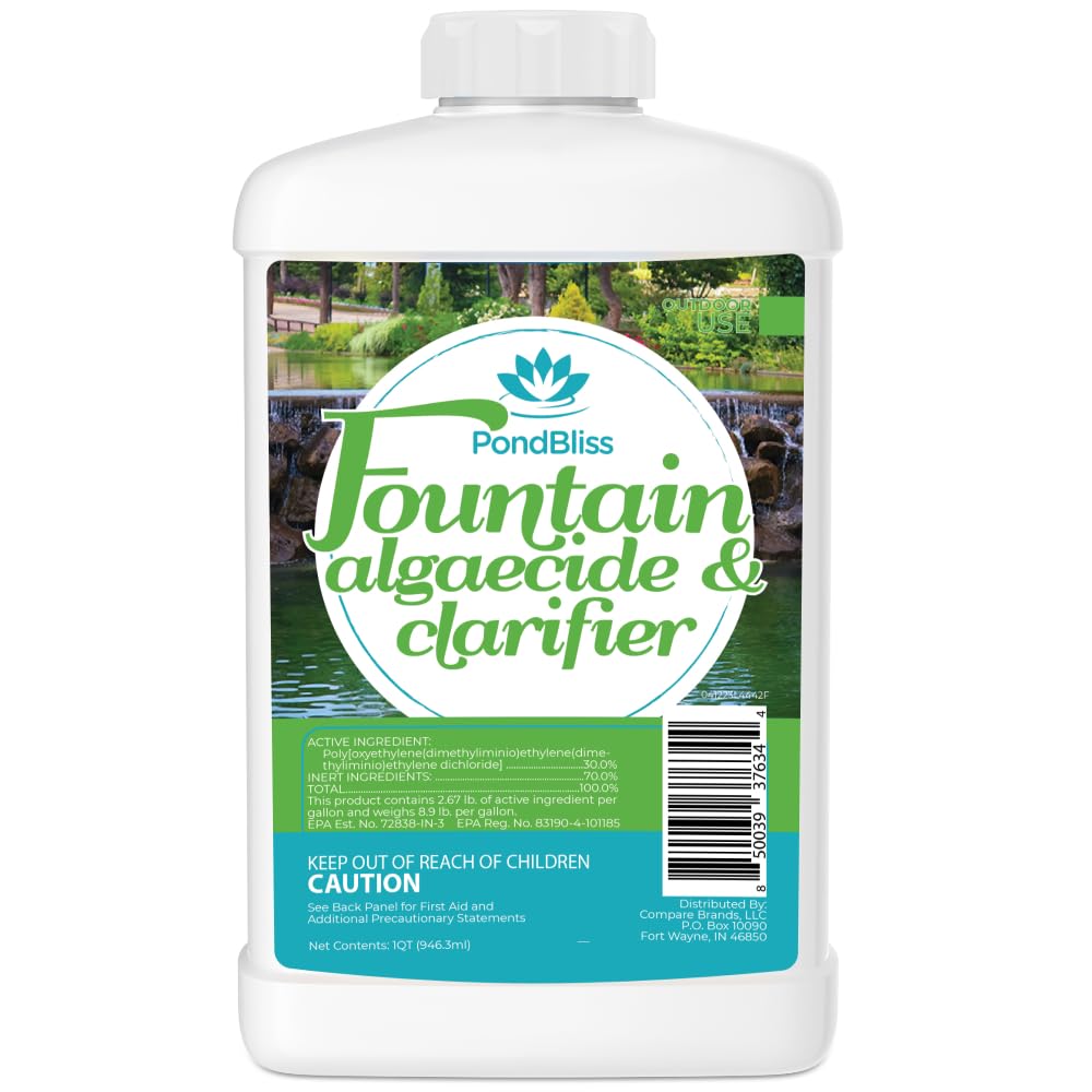 PondBliss Algaecide bottle for fountains showcasing easy dosing and algae control.