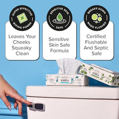 Poo-Pourri flushable wipes dispenser box back showing reseal design.