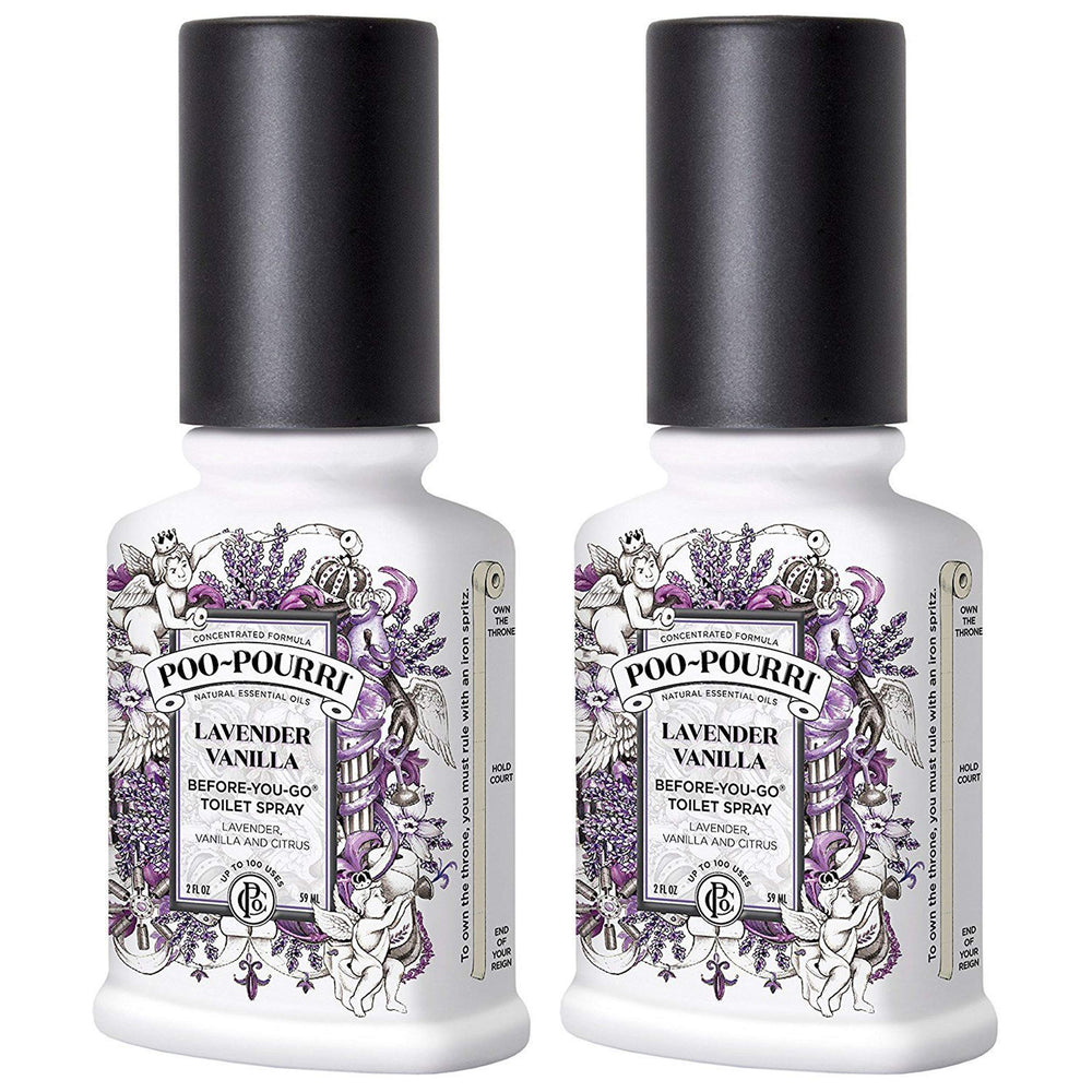 Poo-Pourri Lavender Vanilla bottle offering an odor barrier before use.