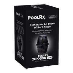 PoolRx black unit in skimmer basket for easy algae control.