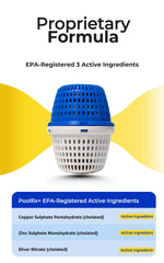 PoolRx+ packaging on shelf signals a ready-to-use system for season-long pool maintenance.