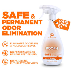 POOPH Kitty Odor Eliminator on-contact action shown on surface for quick odor relief