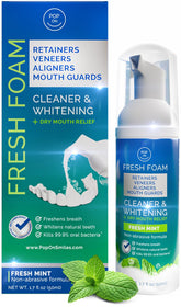 POP ON VENEERS retainer cleaner foam bottle for on-the-go cleansing and fresh breath.