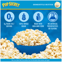 Pop Secret microwave popcorn bags ready in minutes for easy movie night.