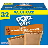 Pop-Tarts Frosted Brown Sugar Cinnamon packaging showcases a 32-count box for family breakfasts.
