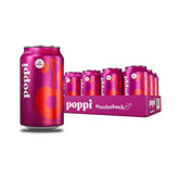 Poppi Cherry Cola can front shows bold branding for a refreshing prebiotic drink