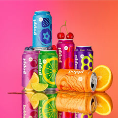 Poppi Cherry Cola and Doc Pop close-up flavor shot